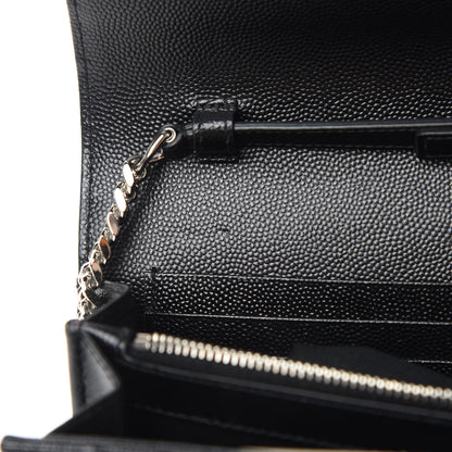 Saint Laurent Grain De Poudre Matelasse Chevron Monogram Chain Wallet Black 11 of 12