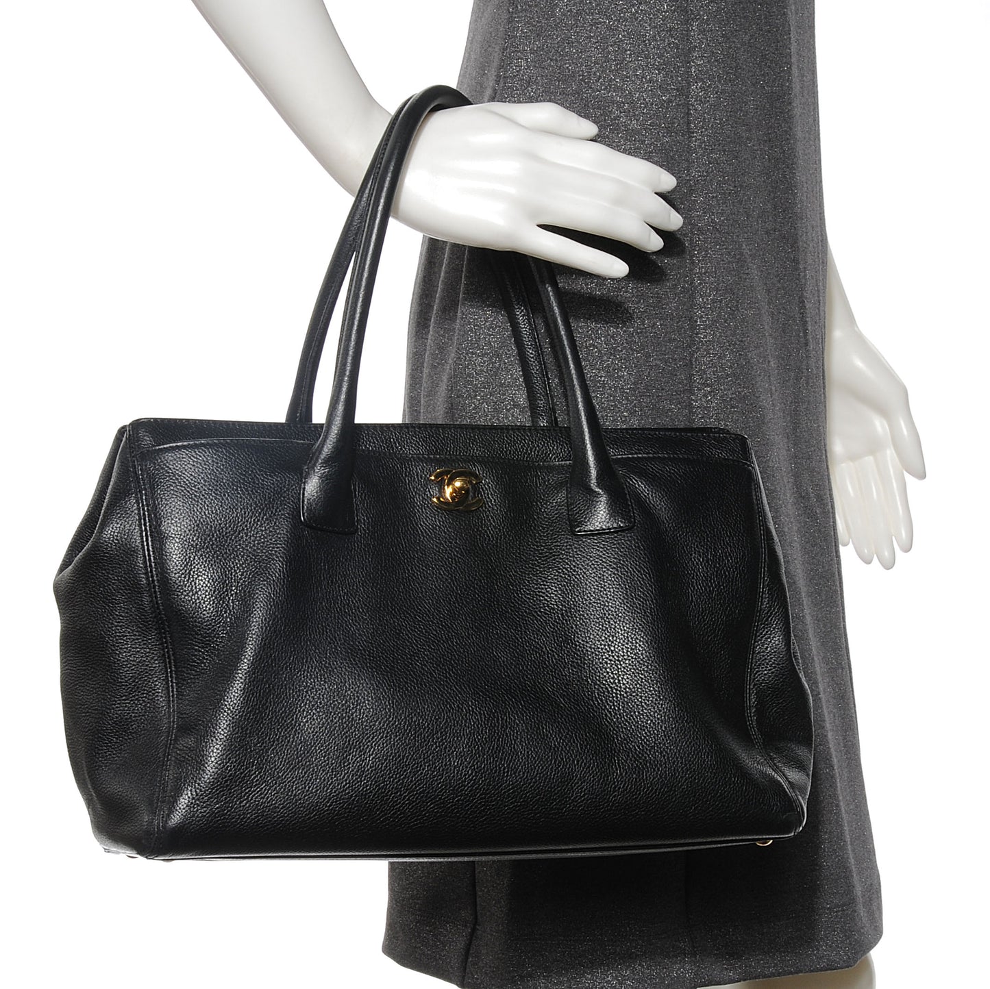 Calfskin Cerf Executive Shopper Tote Black
