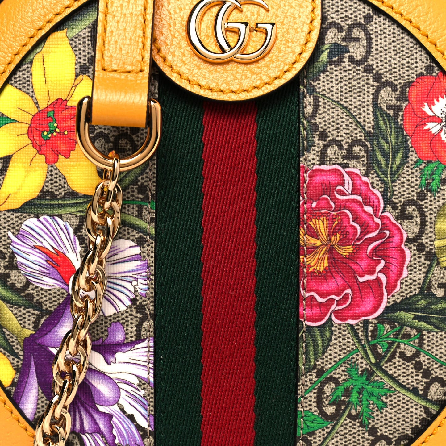 GG Supreme Monogram Flora Web Mini Ophidia Round Shoulder Bag Beige Multicolor Crop