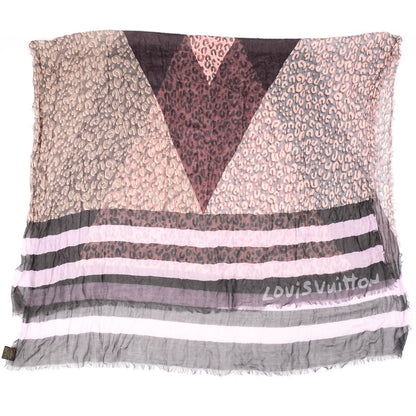 Louis Vuitton Cashmere Silk Leopard V Stole Rose Grey 3 of 6