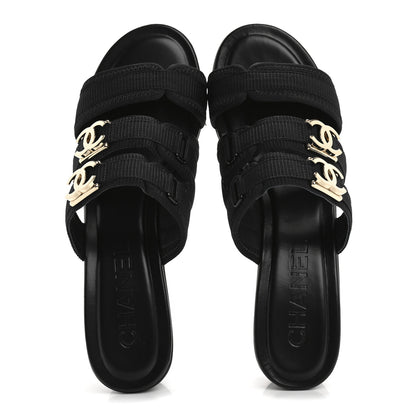 Chanel Fabric Metal CC Logo Mules 36 Black 2 of 10