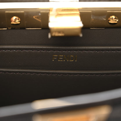 Fendi Vitello Seta Shiny Nappa Floral Embroidered Petite Peekaboo I SEE U Satchel Carbone Black 7 of 10