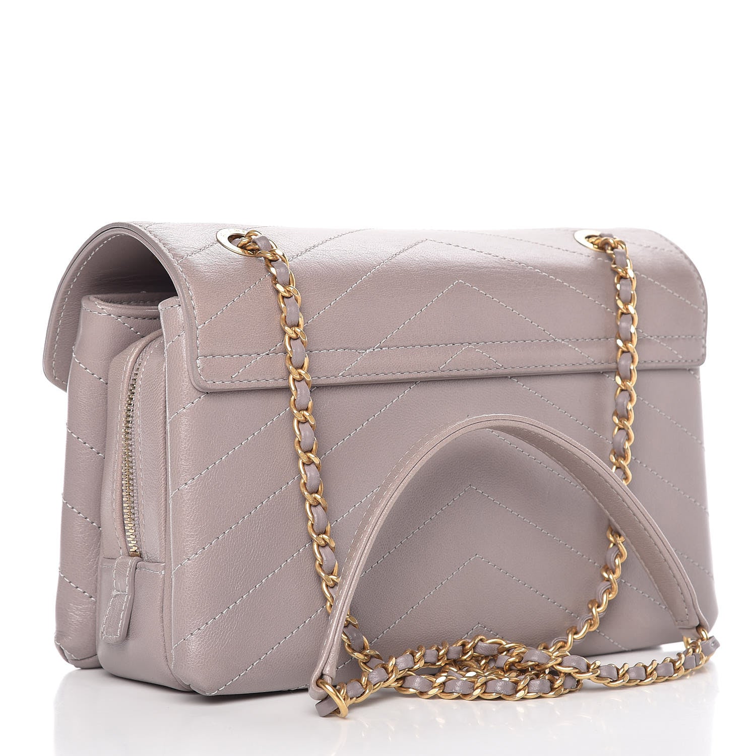 Chanel Lambskin Chevron Stitched Envelope Flap Light Grey 3 of 9