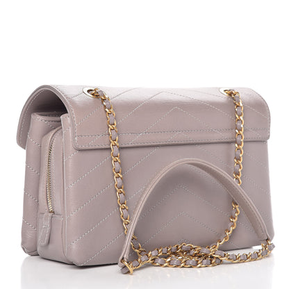Chanel Lambskin Chevron Stitched Envelope Flap Light Grey 3 of 9