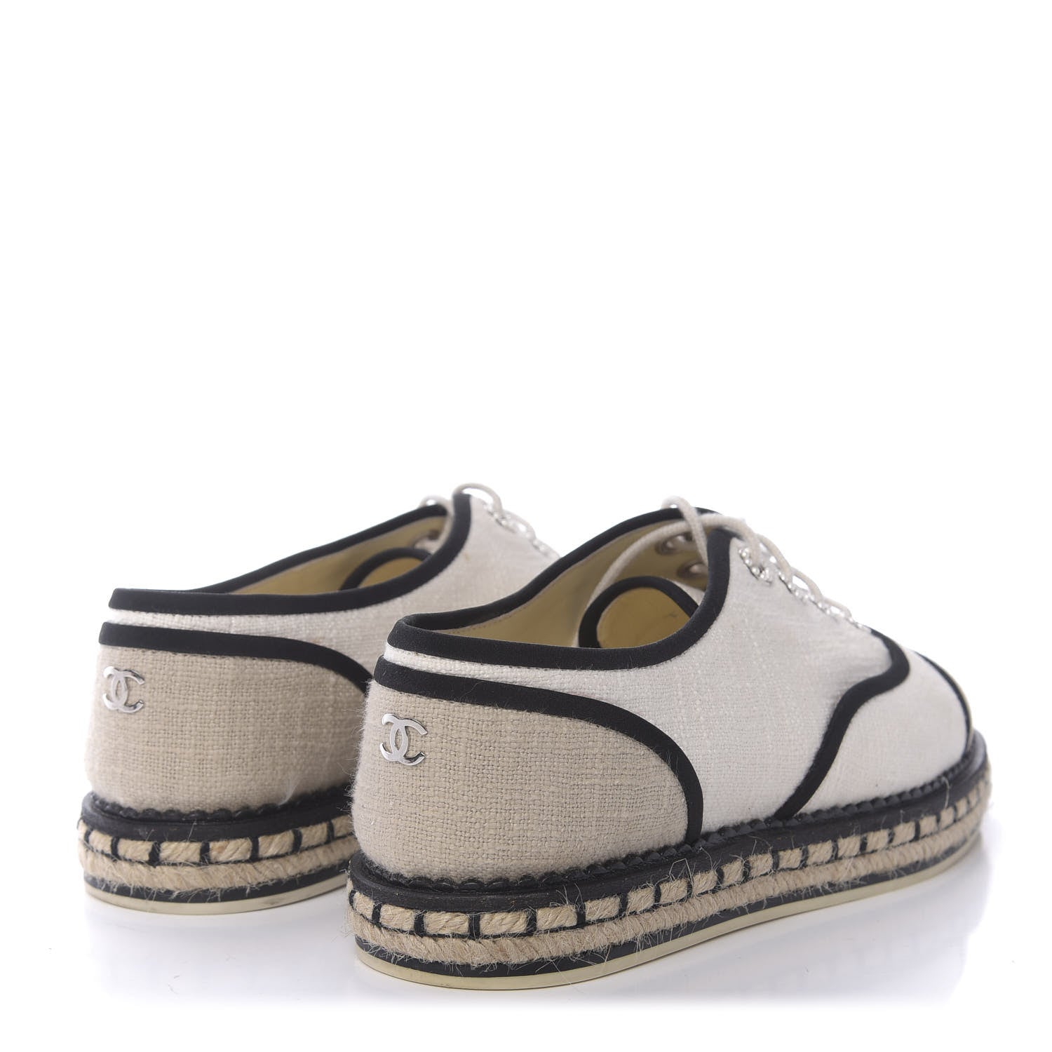 Chanel Cotton Lace Up Espadrilles 37 Light Beige 4 of 9