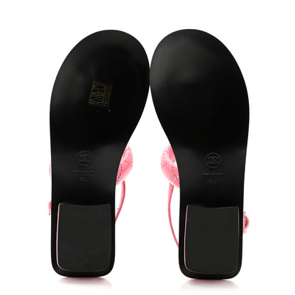 Chanel Lambskin Crystal Stitched CC Thong Sandals 36 Pink 5 of 9