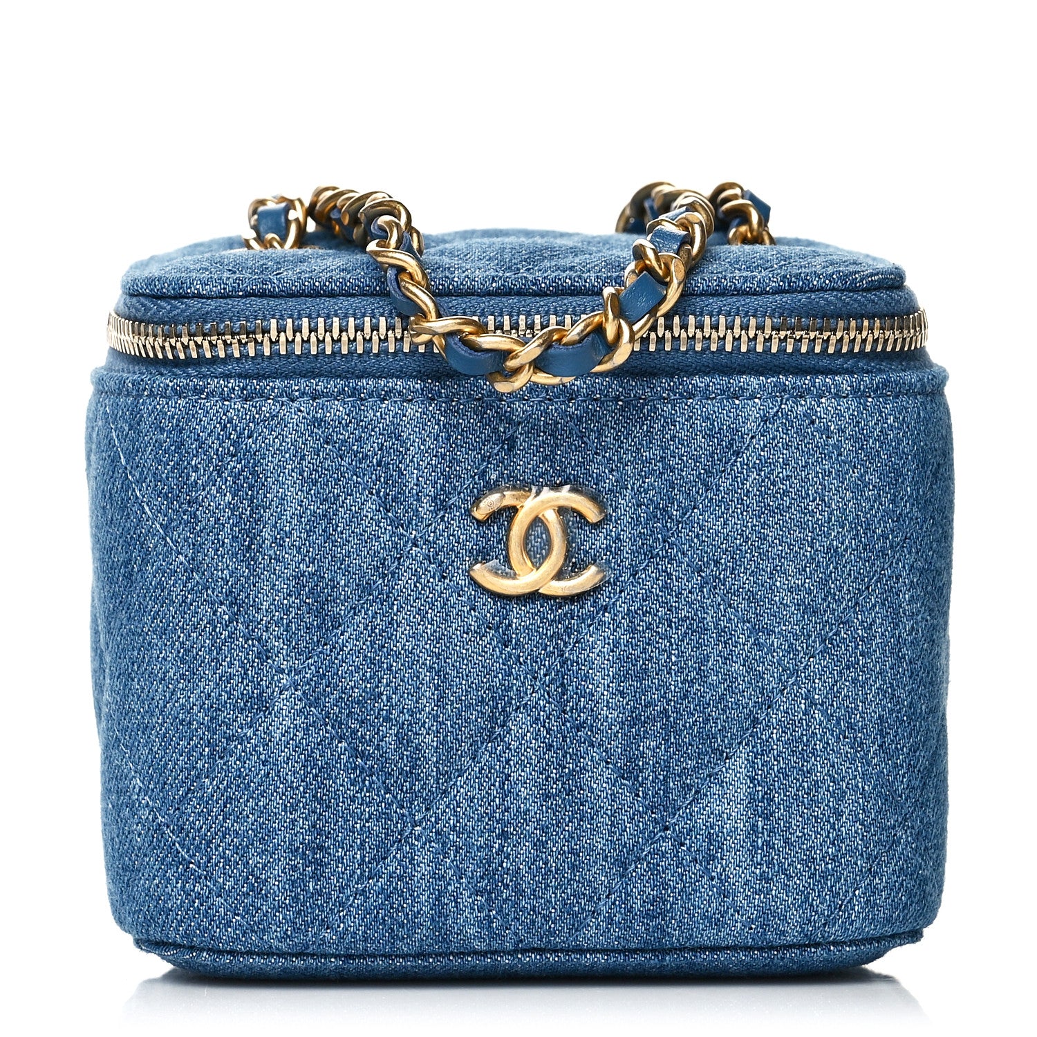 Chanel Denim Quilted Mini Pearl Crush Vanity Case With Chain 1 of 10
