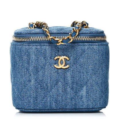 Chanel Denim Quilted Mini Pearl Crush Vanity Case With Chain 1 of 10