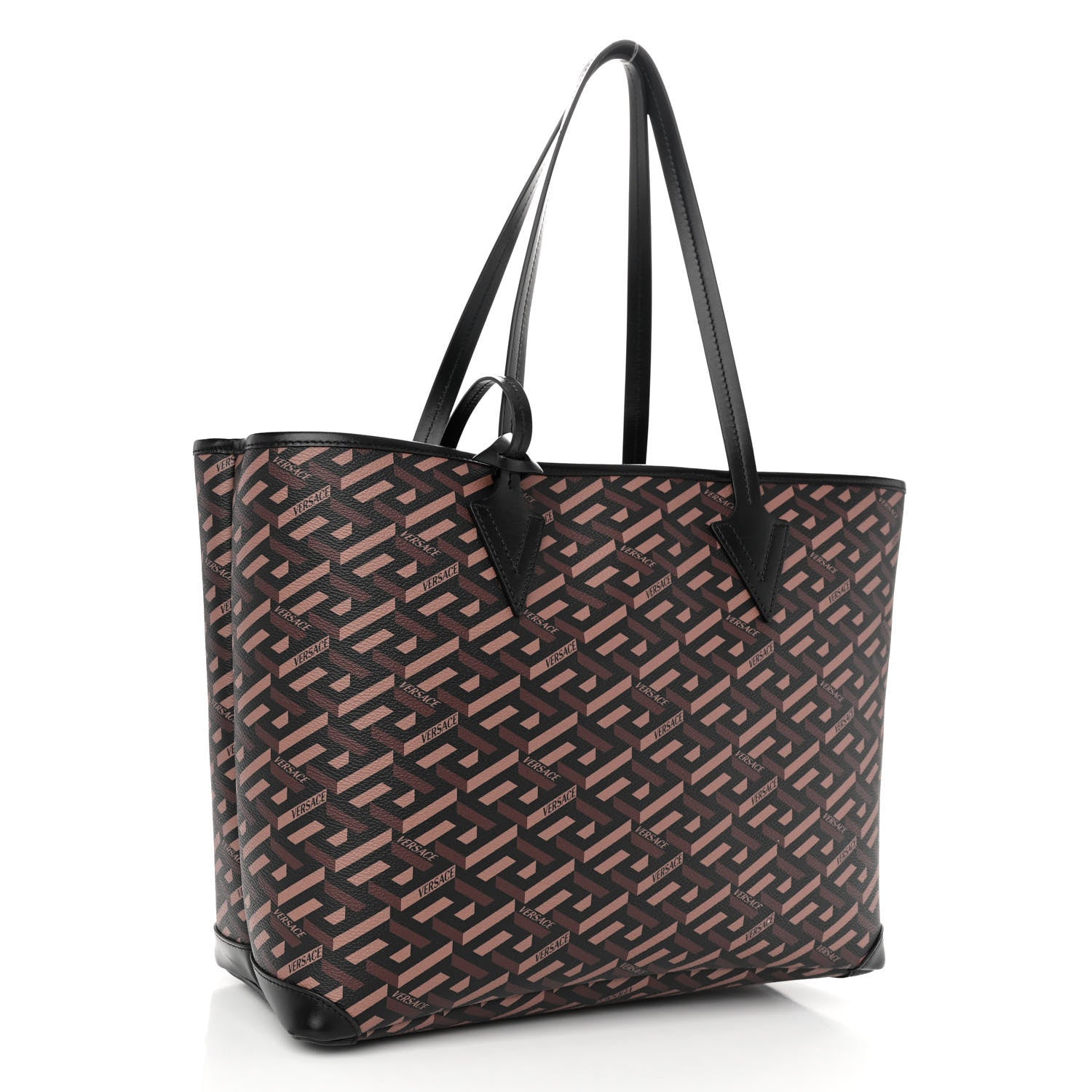 Versace Coated Canvas Calfskin La Greca Medusa Signature Shopper Tote Bag Tan Caramel 4 of 9