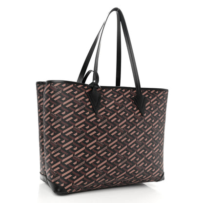 Versace Coated Canvas Calfskin La Greca Medusa Signature Shopper Tote Bag Tan Caramel 4 of 9