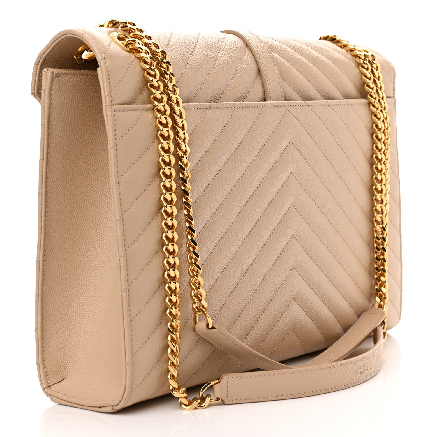 Saint Laurent Grain De Poudre Matelasse Chevron Large Monogram Satchel Dark Beige 3 of 10