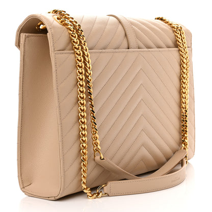 Saint Laurent Grain De Poudre Matelasse Chevron Large Monogram Satchel Dark Beige 3 of 10
