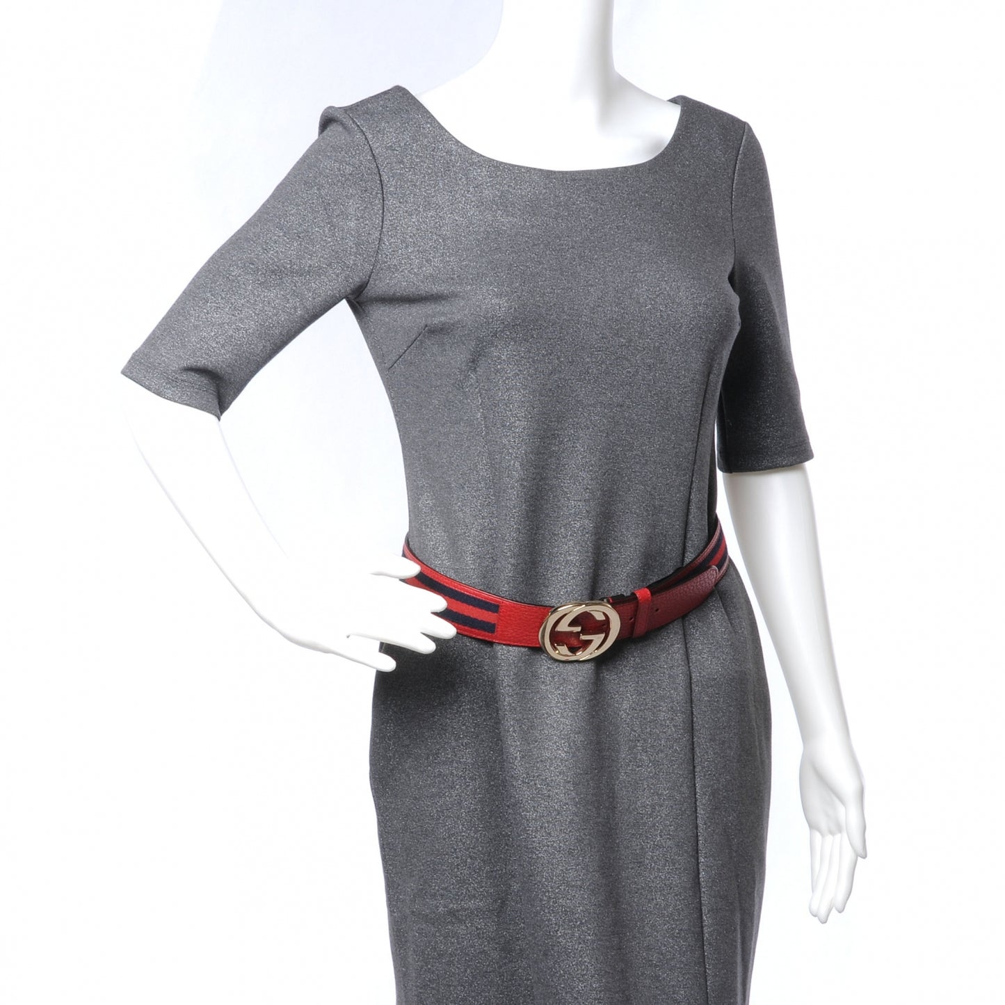 Leather Web GG Belt 80 32 Red Blue