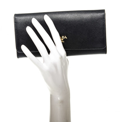 Prada Saffiano Metal Continental Flap Wallet Nero Black 2 of 7