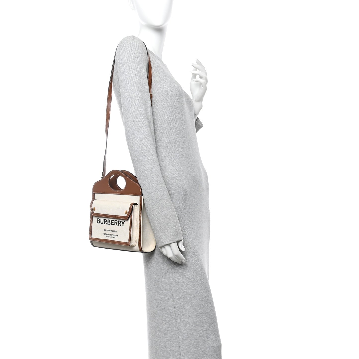 Canvas Smooth Calfskin Two Tone Mini Pocket Bag Natural Malt Brown