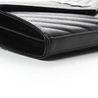 Saint Laurent Grain De Poudre Matelasse Chevron Monogram Chain Wallet Black 9 of 11