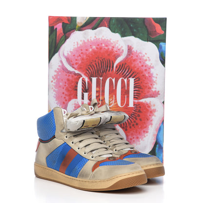 Gucci Nubuck Web Mens Screener High Top Sneakers 8 Dusty Milk Bright Splash 9 of 9
