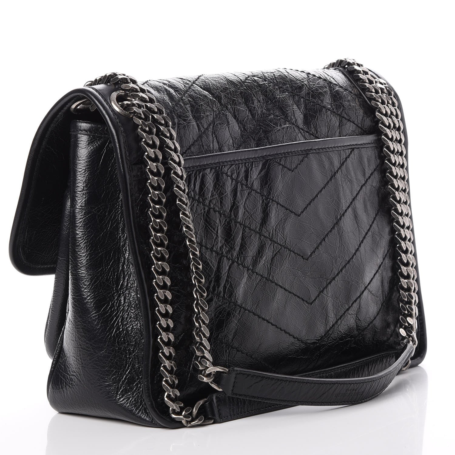 Saint Laurent Crinkled Calfskin Matelasse Monogram Medium Niki Chain Satchel Black 3 of 8