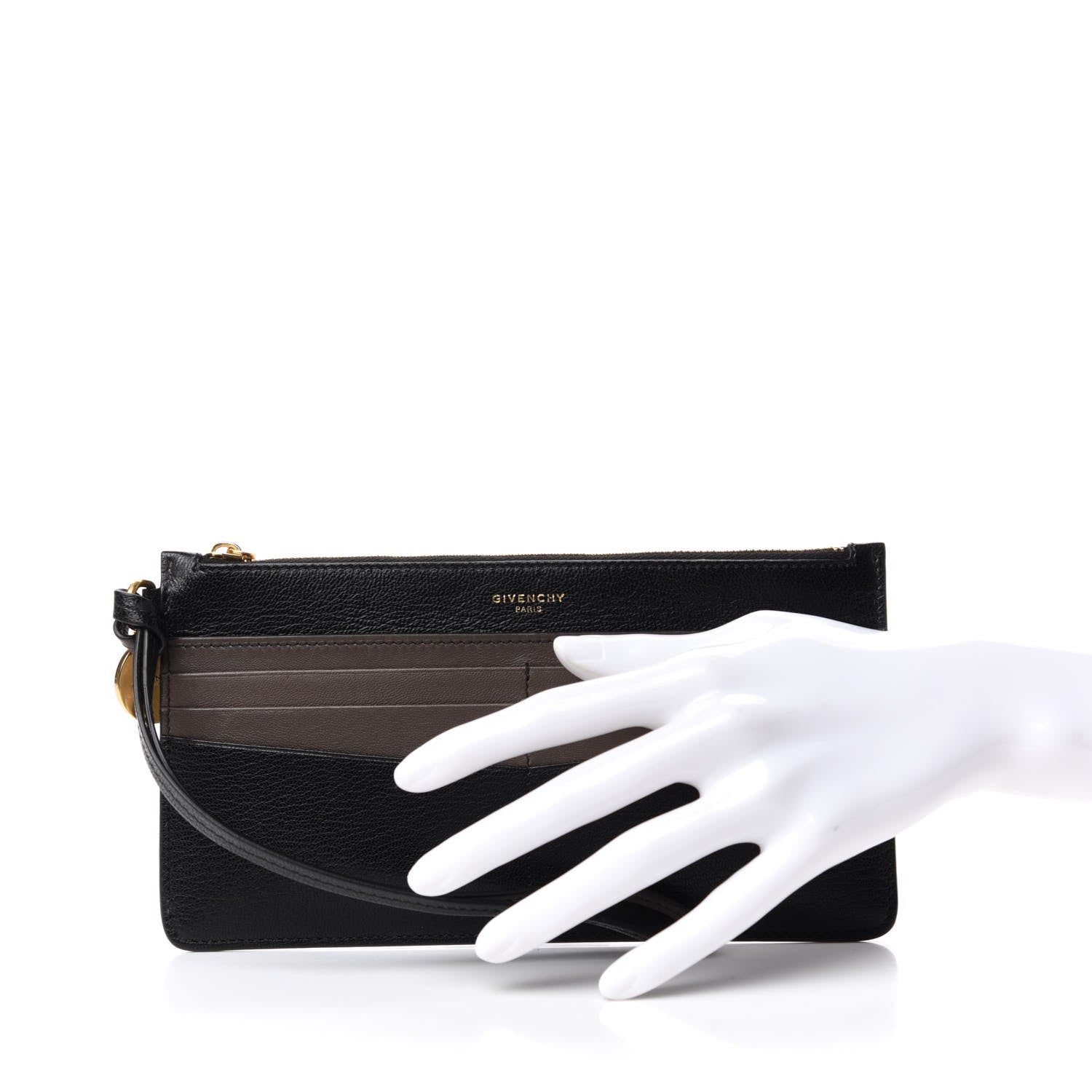 Givenchy Calfskin GV3 Wristlet Zip Card Holder Black Grey 2 of 6
