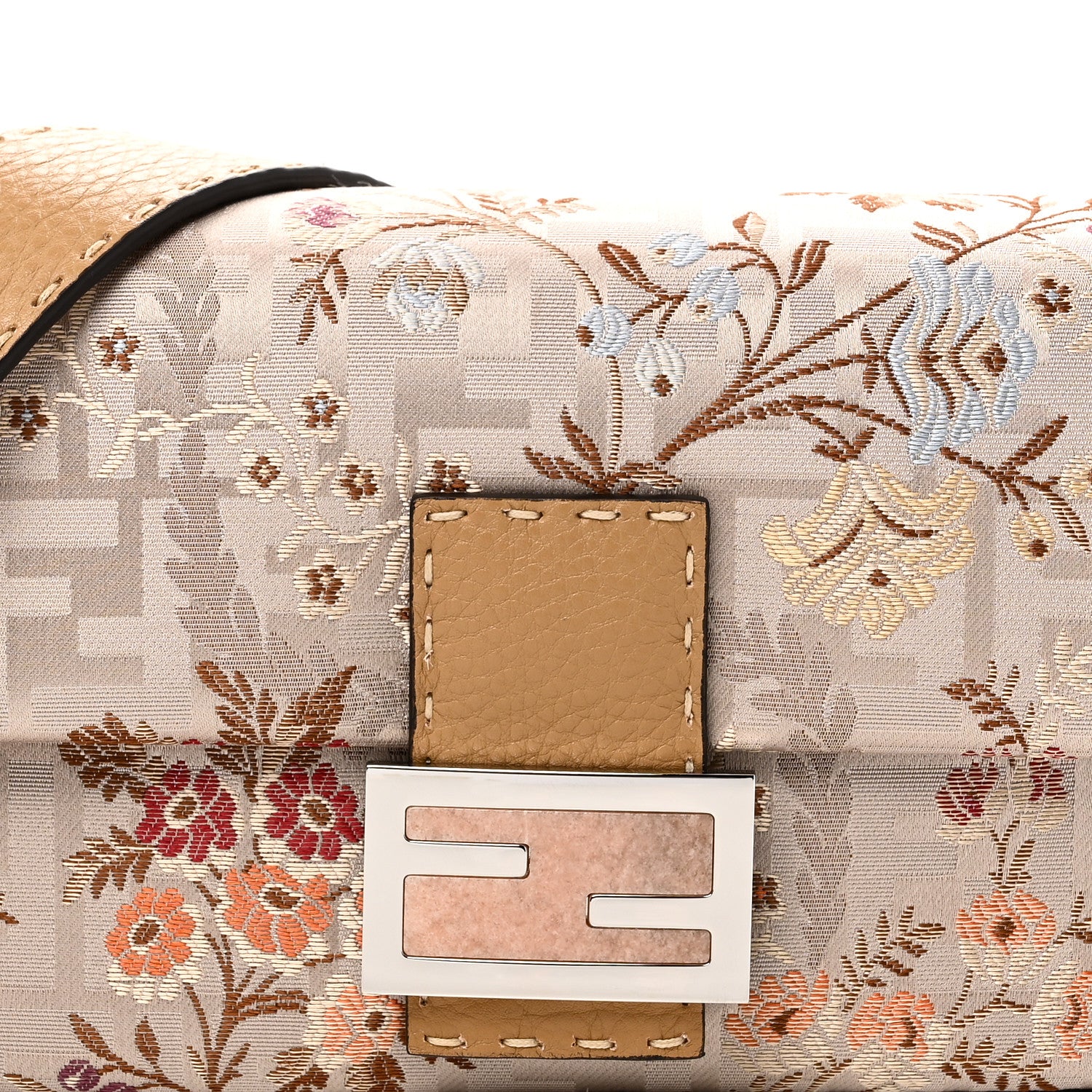 Fendi Satin Cuoio Romano Hand In Hand Campania Floral Baguette