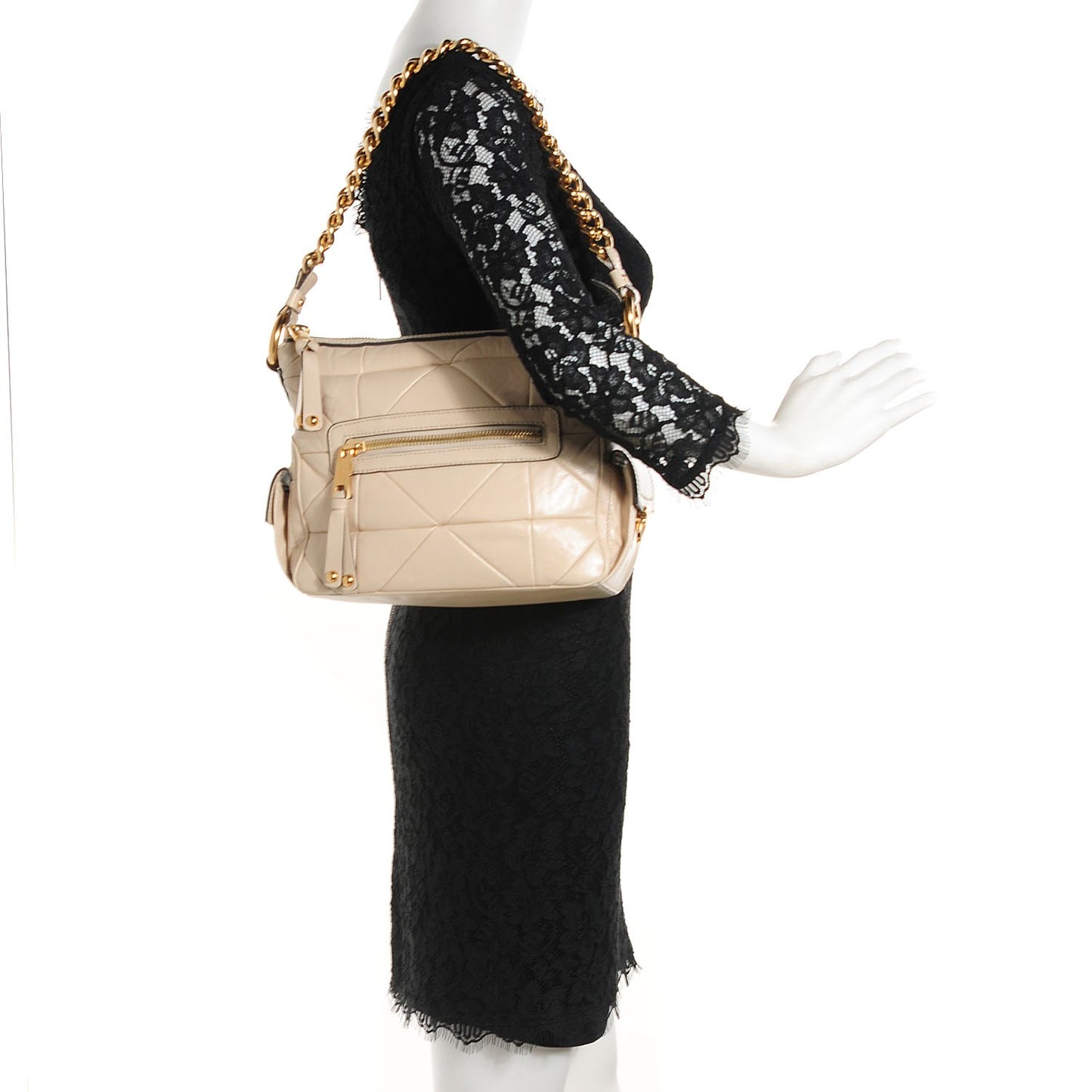 Calfskin Patchwork Multipocket Hobo Beige