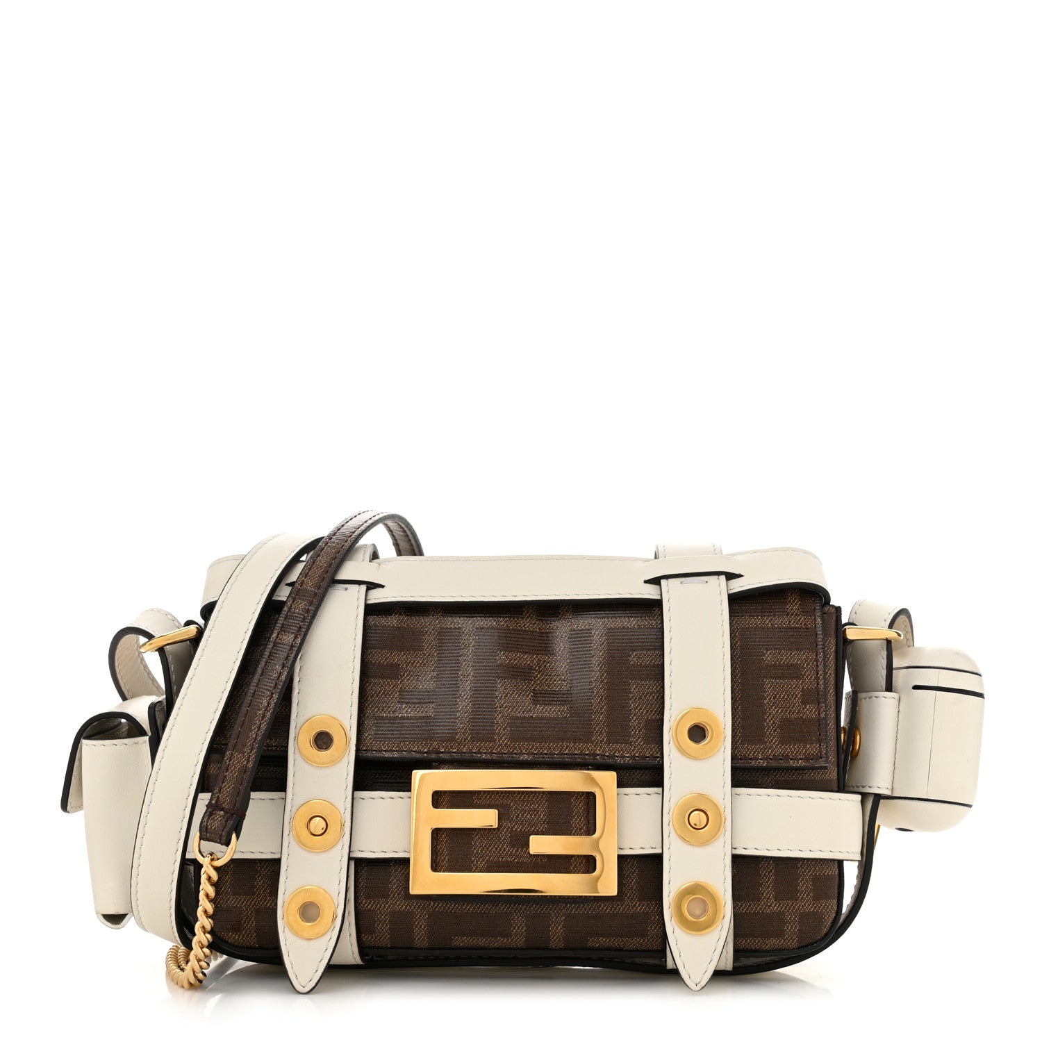 Fendi Glazed Fabric Vitello Century FF 1974 Mini Baguette Cage Mogano Panna White Ice 1 of 10