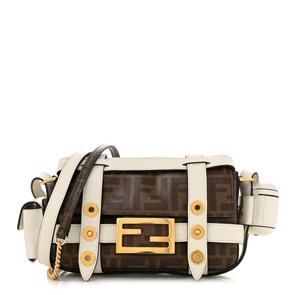 Fendi Glazed Fabric Vitello Century FF 1974 Mini Baguette Cage Mogano Panna White Ice 1 of 10