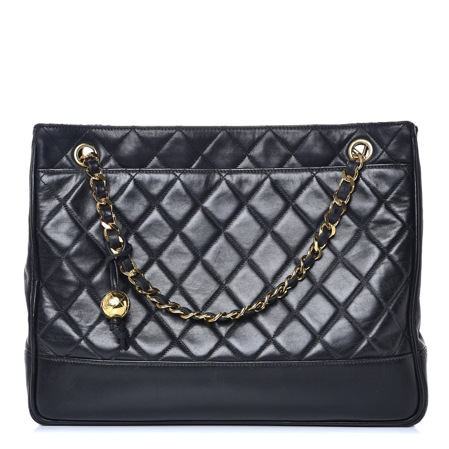 Lambskin Quilted Shopping Tote Black