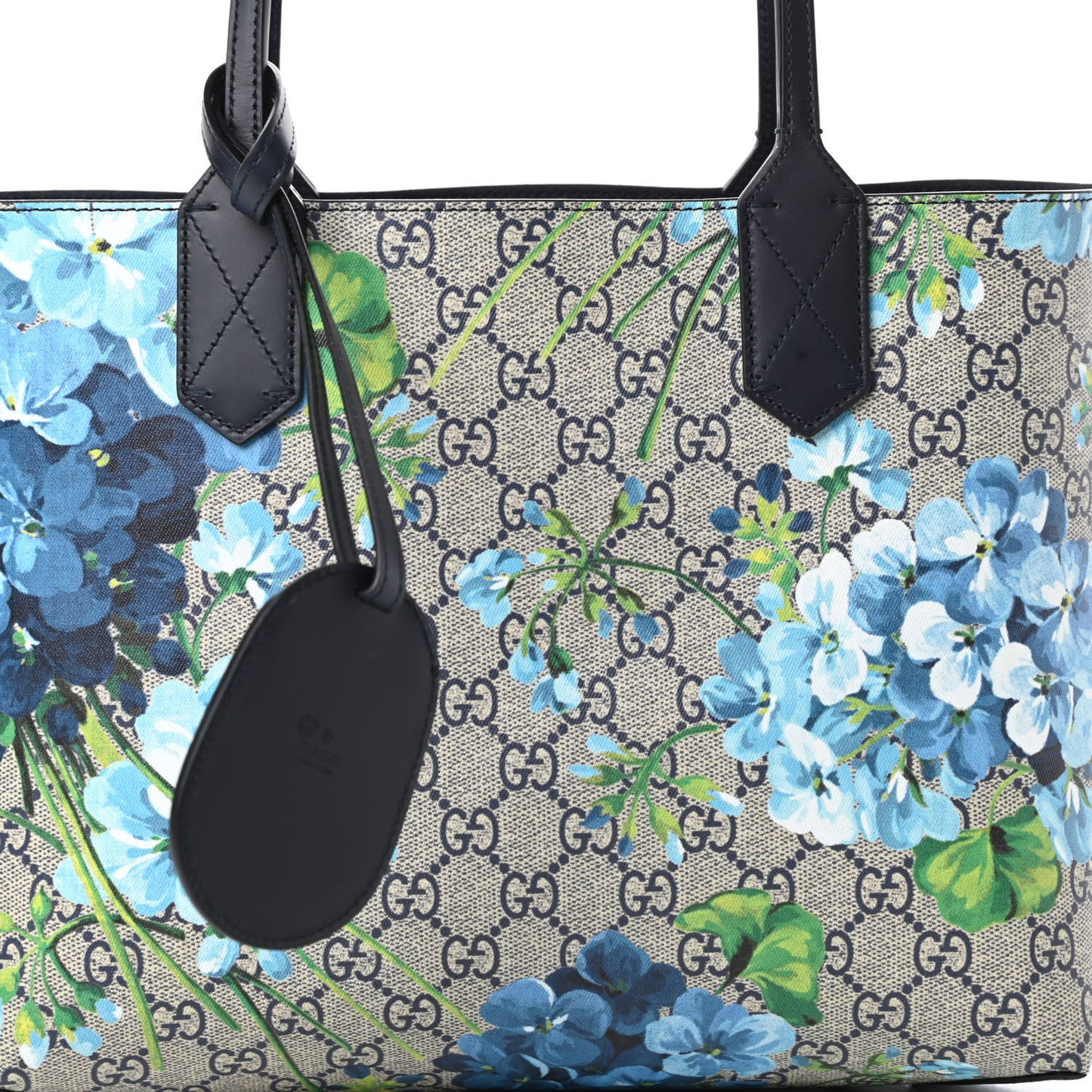 GG Supreme Monogram Blooms Small Reversible Tote Beige Blue Navy