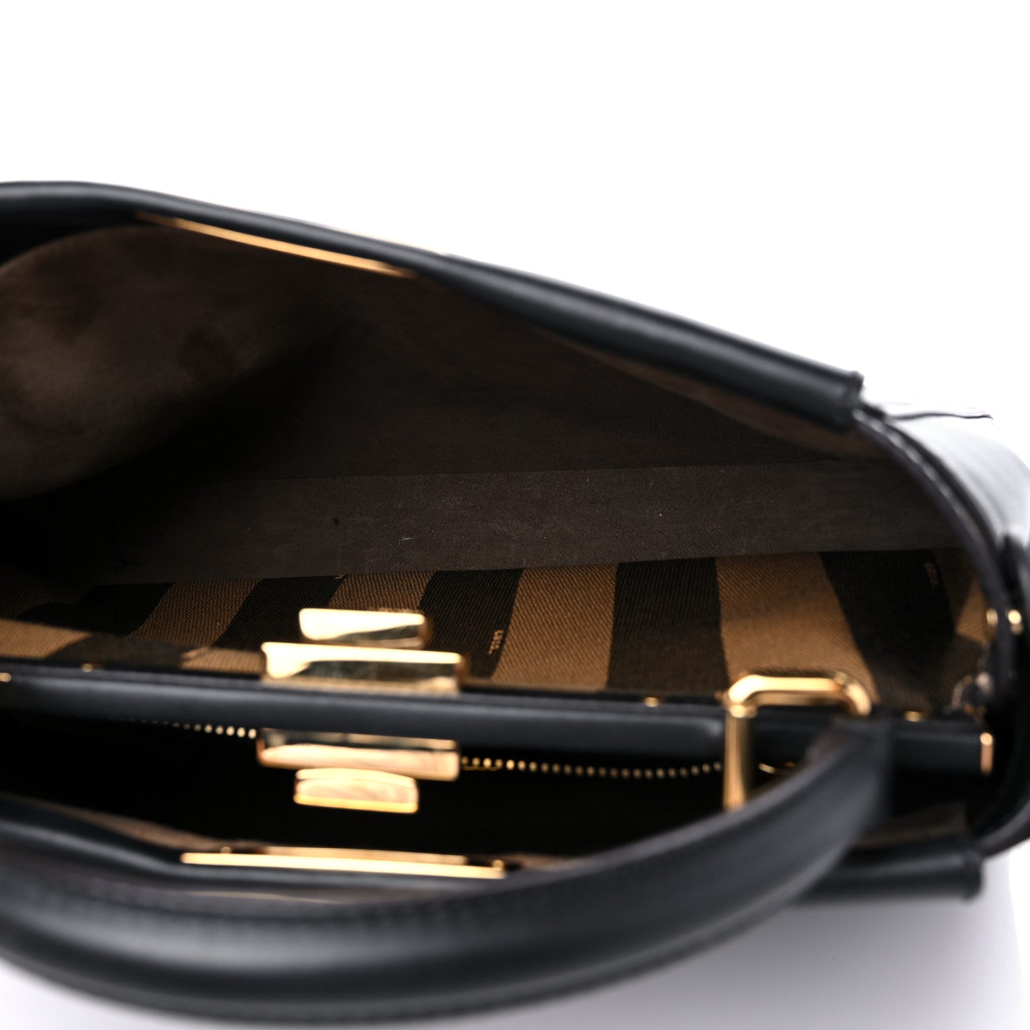 Fendi Vitello Morgan Fabric Jacquard Pequin Medium Peekaboo Iconic Satchel Black Tobacco 6 of 15