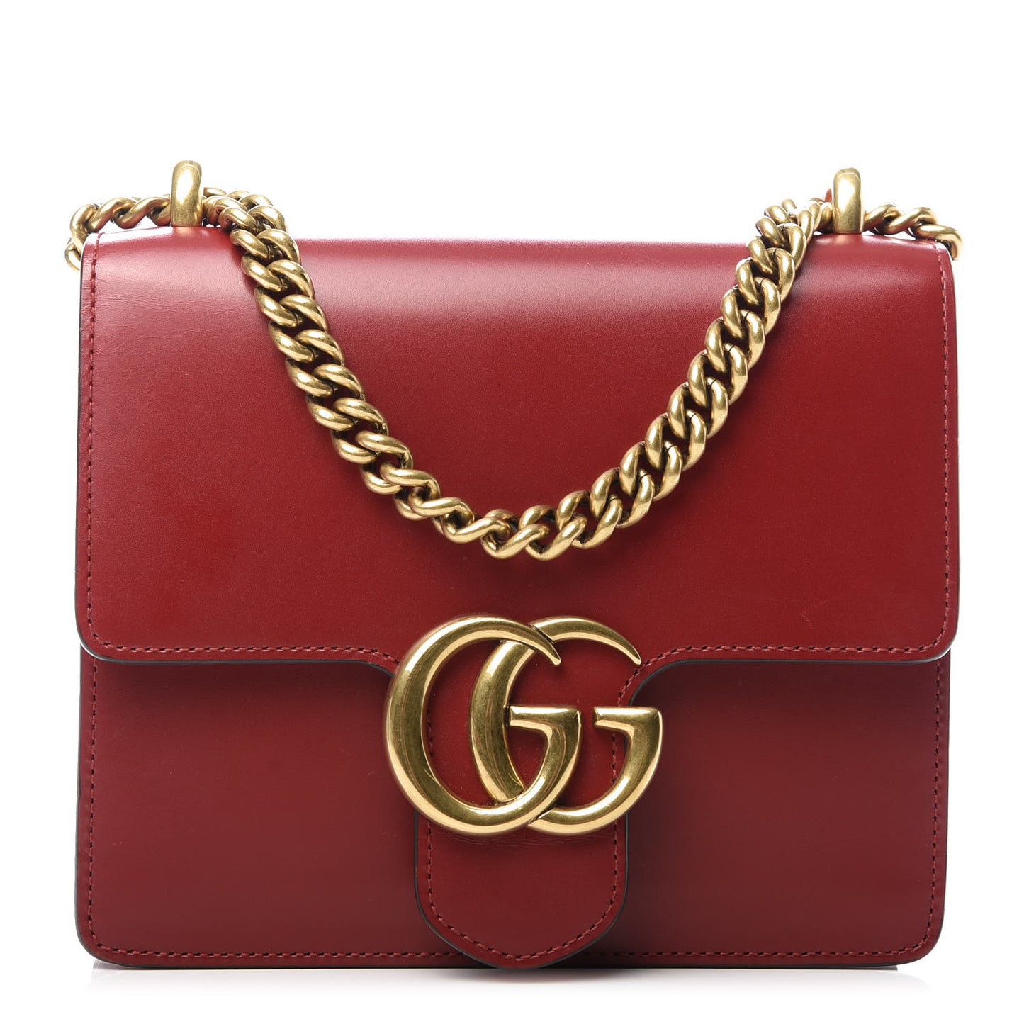 Knight Calfskin Small GG Marmont Chain Handle Bag Hibiscus Red