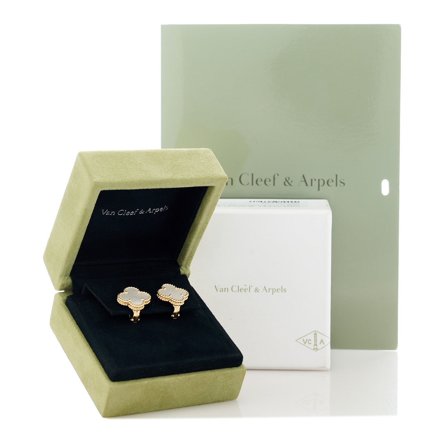 Van Cleef & Arpels 18K Yellow Gold Mother of Pearl Vintage Alhambra Earrings 5 of 5