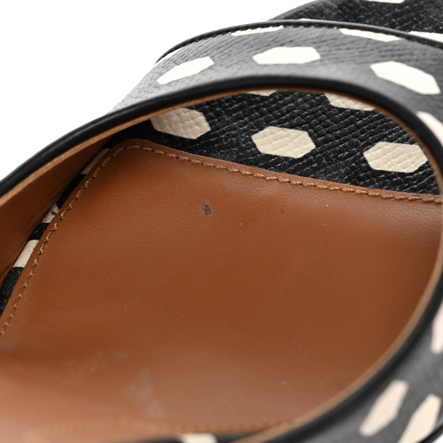 Lambskin Polka Dot Shark Lock Sandals 37.5 Black White