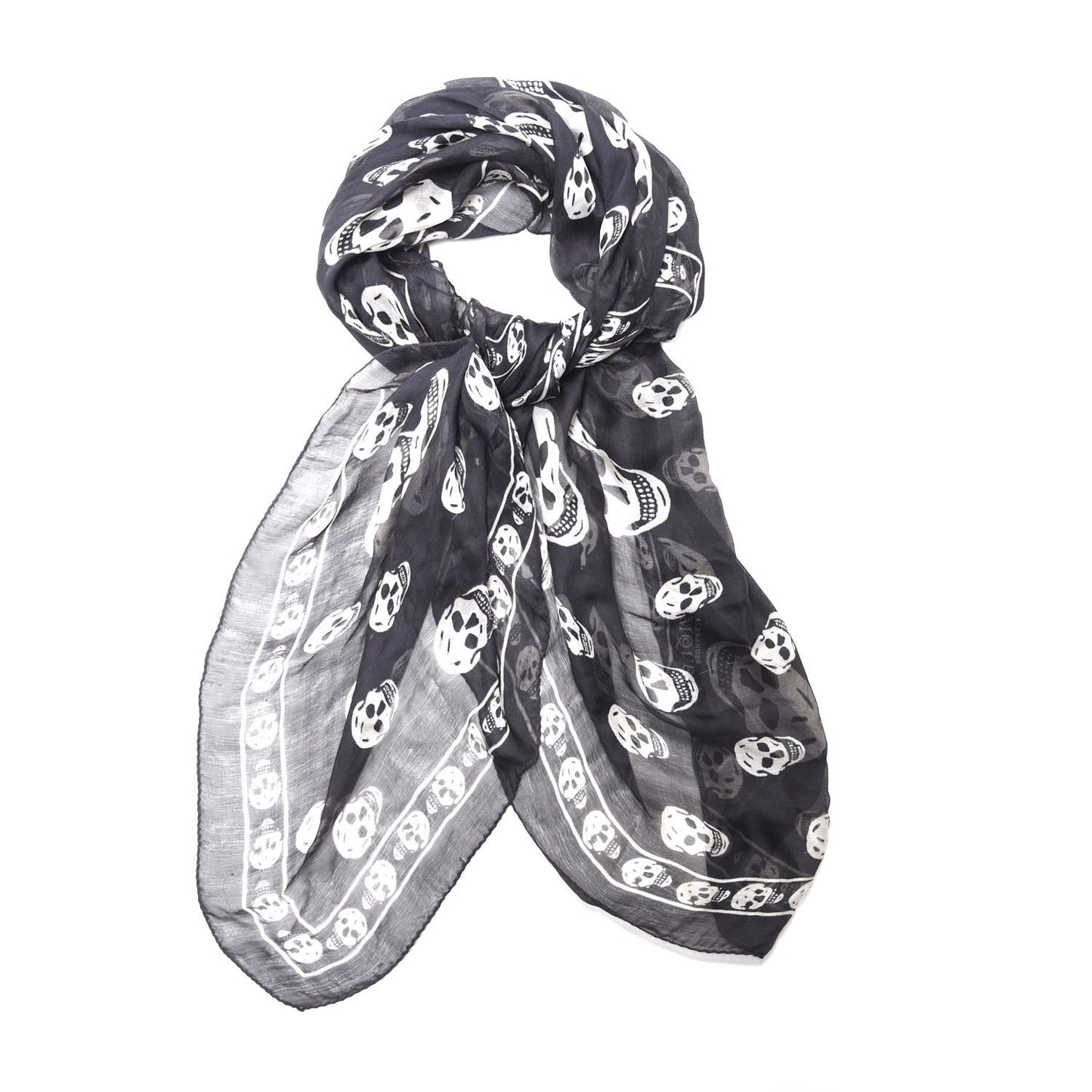 Silk Chiffon Skull Scarf Black Ivory