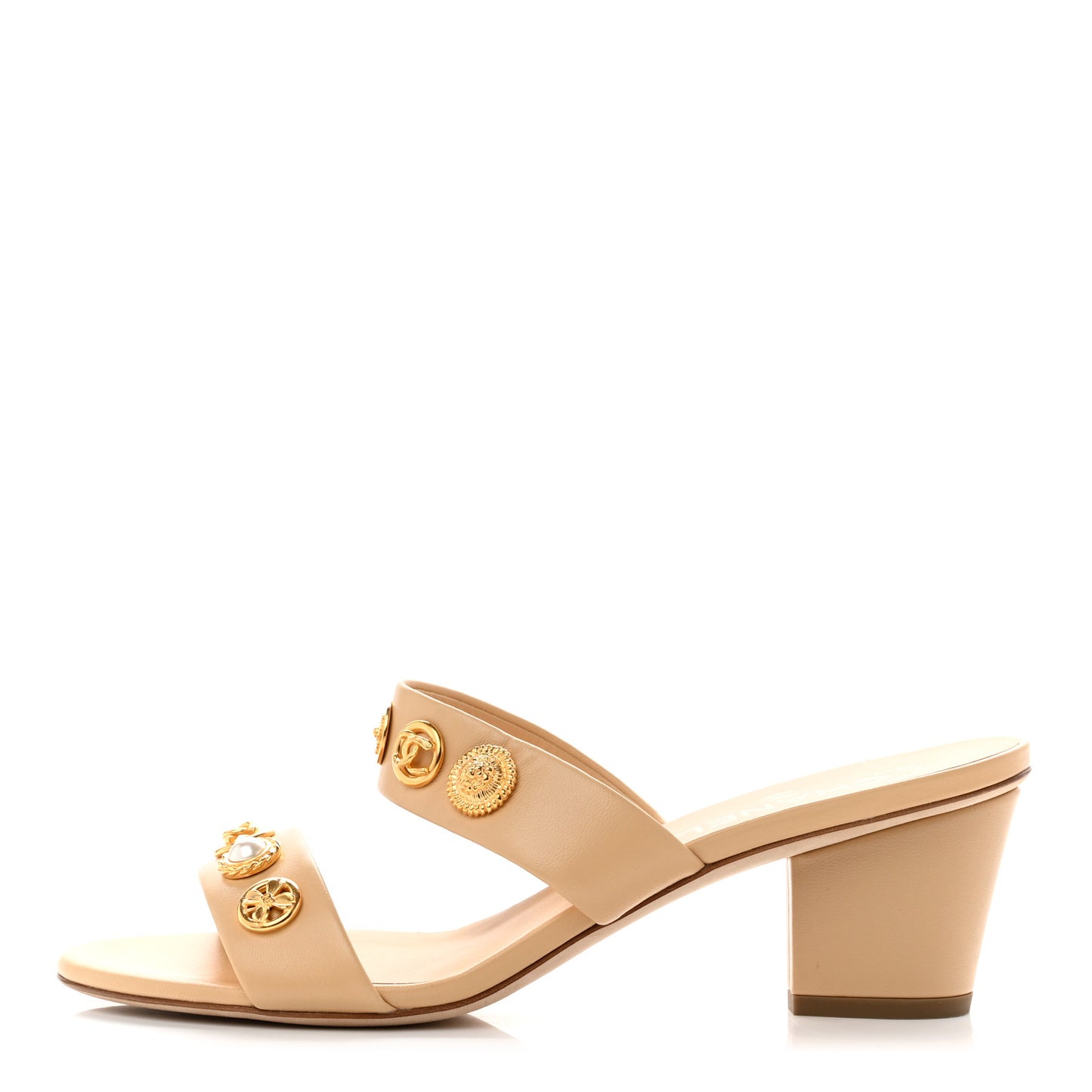 Chanel Lambskin Jeweled Mules 40 Beige