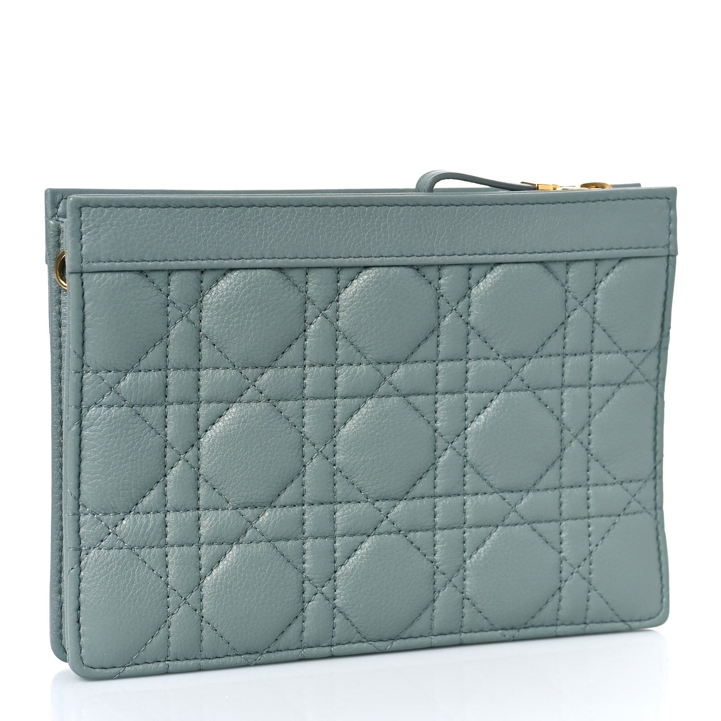Calfskin Cannage Caro Zipped Pouch With Chain Cloud Blue