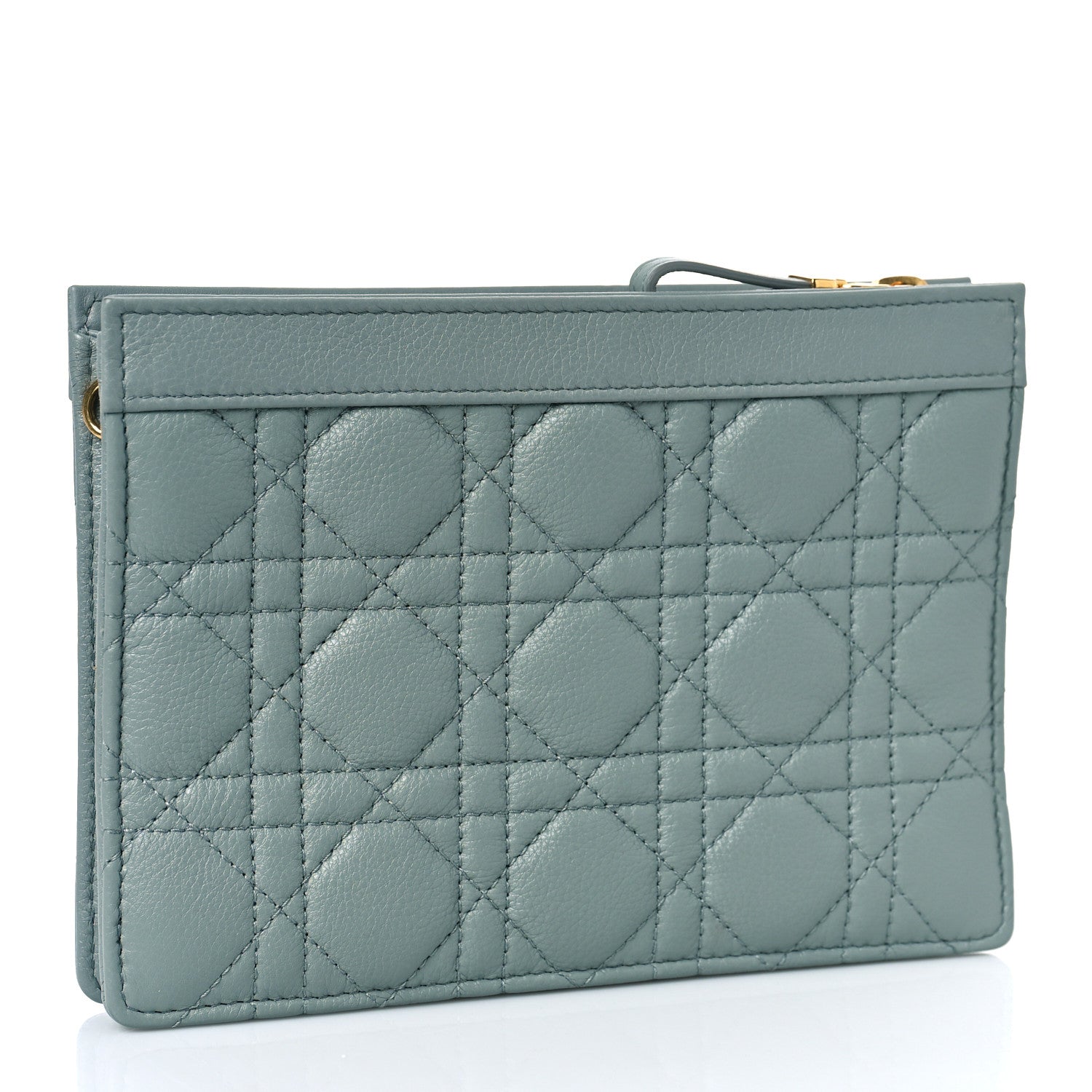 Christian Dior Calfskin Cannage Caro Zipped Pouch With Chain Cloud Blue 3 of 9