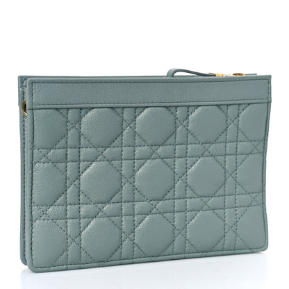 Christian Dior Calfskin Cannage Caro Zipped Pouch With Chain Cloud Blue 3 of 9