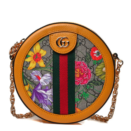 Gucci GG Supreme Monogram Flora Web Mini Ophidia Round Shoulder Bag Beige Multicolor Crop 1 of 4