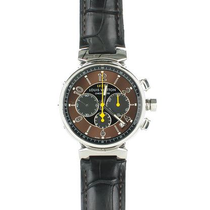 Louis Vuitton Stainless Steel Alligator 41mm Tambour Chronograph Automatic Watch Brown 1 of 10