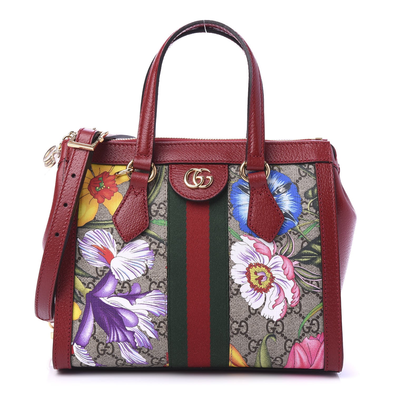 Gucci GG Supreme Monogram Flora Web Small Ophidia Tote Bag Red 1 of 11