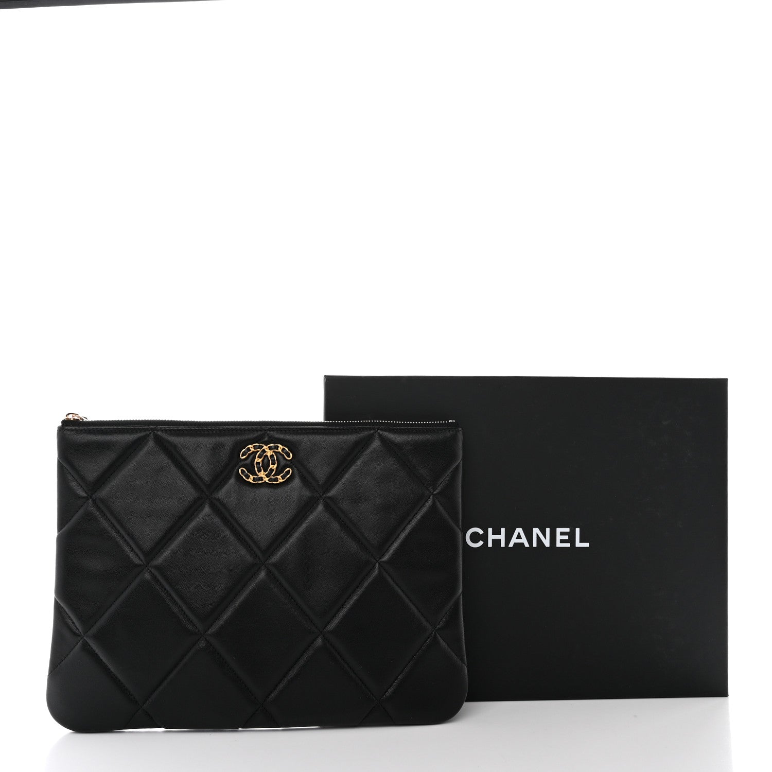 Chanel Goatskin Quilted Large Chanel 19 Pouch Black 11 of 11