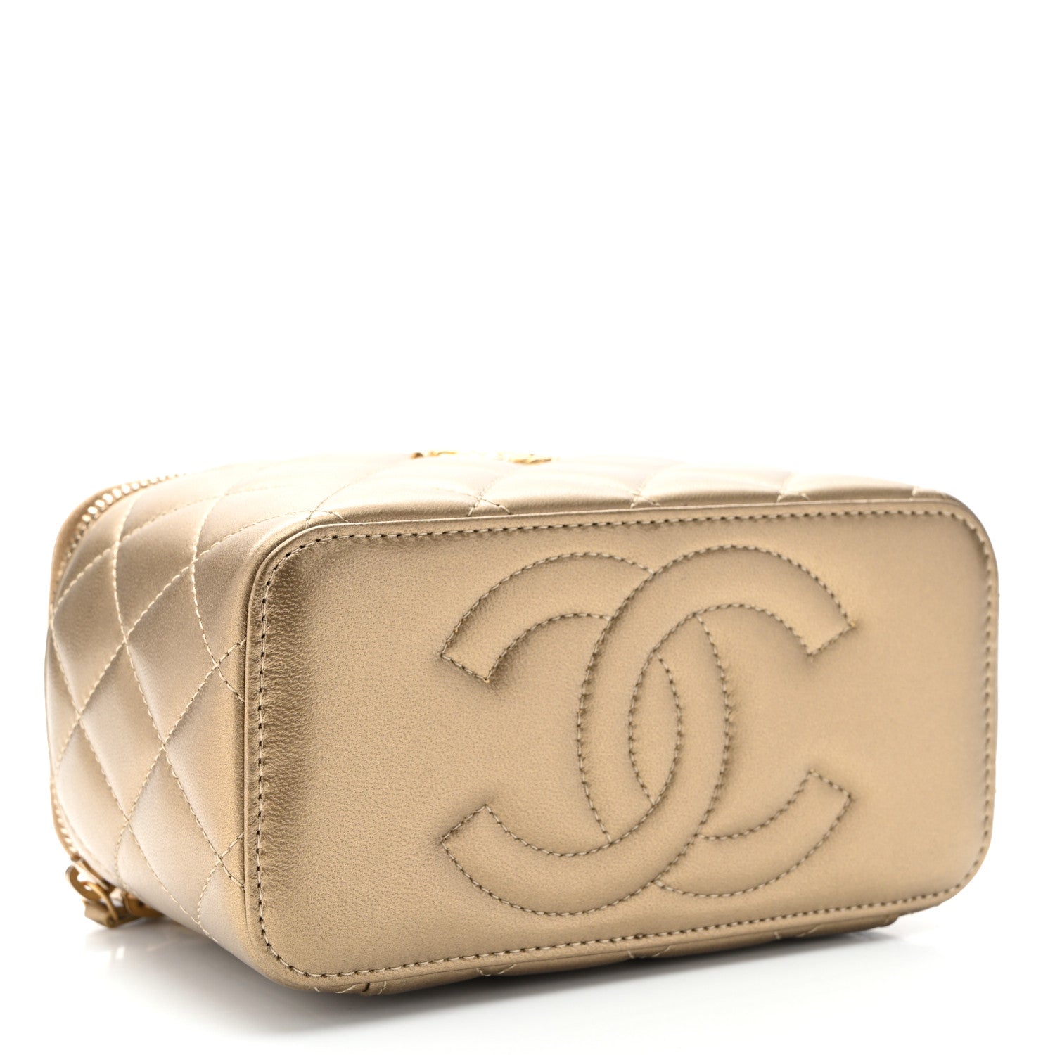 Chanel Metallic Lambskin Quilted Small CC Dynasty Vanity Case With Chain Gold 4 of 10