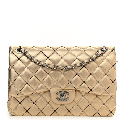 Chanel Metallic Washed Lambskin Quilted Jumbo Double Flap Dark Gold 1 of 9