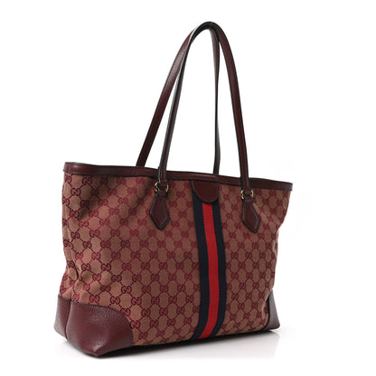 Gucci Monogram Textured Dollar Calfskin Web Medium Ophidia Shopping Tote Sahara Rubino Chardonnay 2 of 9