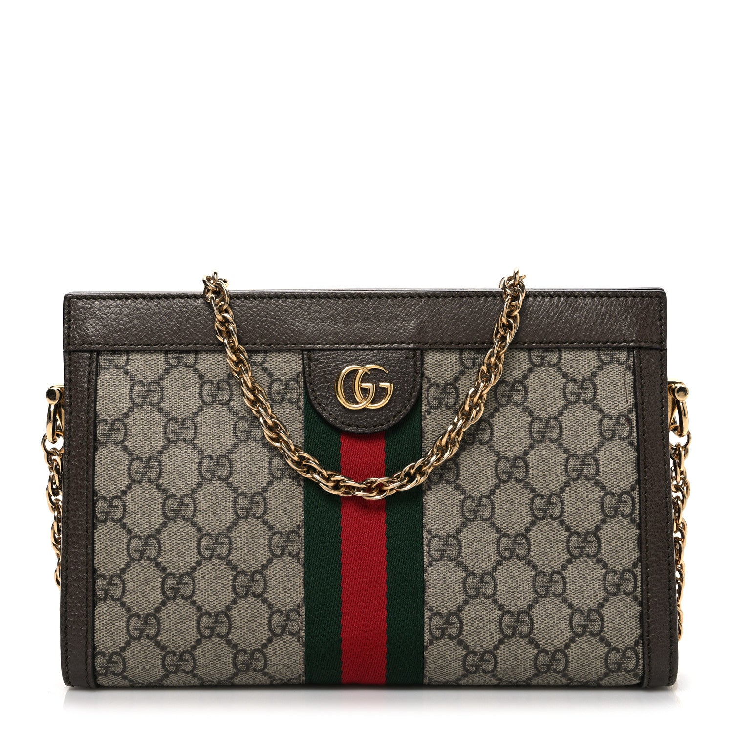 Gucci GG Supreme Monogram Web Small Ophidia Chain Shoulder Bag Brown 1 of 10