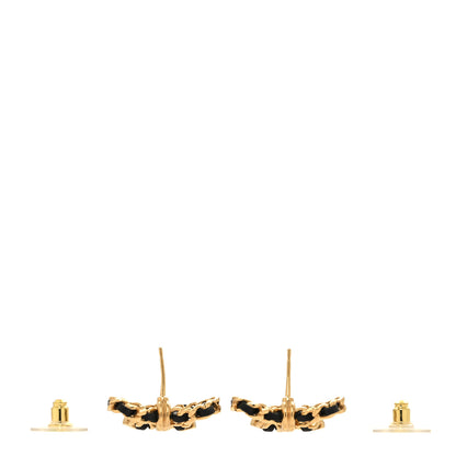 Chanel Lambskin Chain Bow Stud Earrings Black Gold 3 of 5