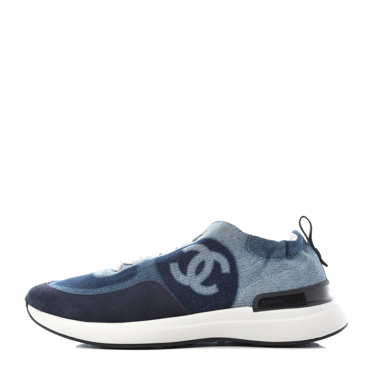 Denim Suede Calfskin Womens CC Sneakers 37 Dark Blue White Black
