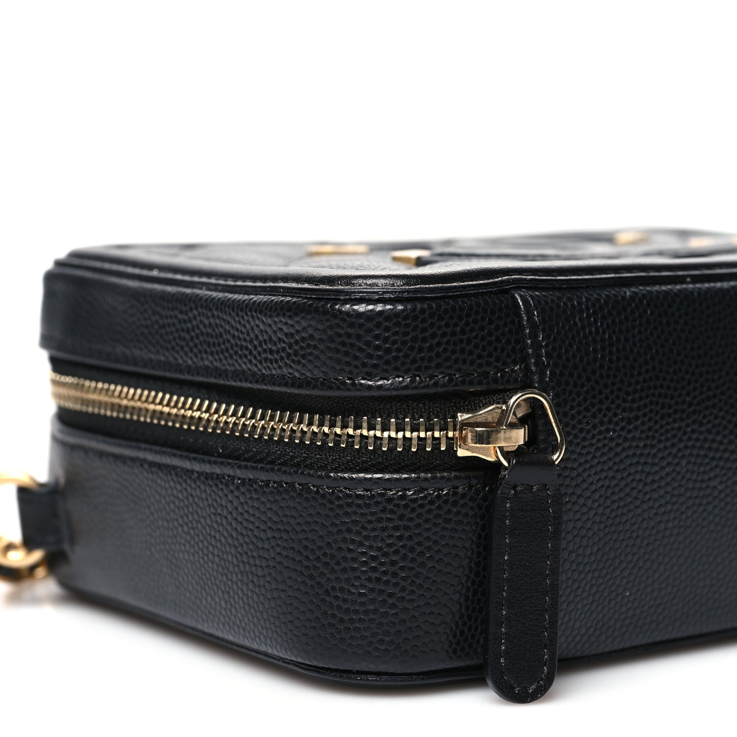 Caviar Quilted CC Filigree Vanity Clutch With Chain Black