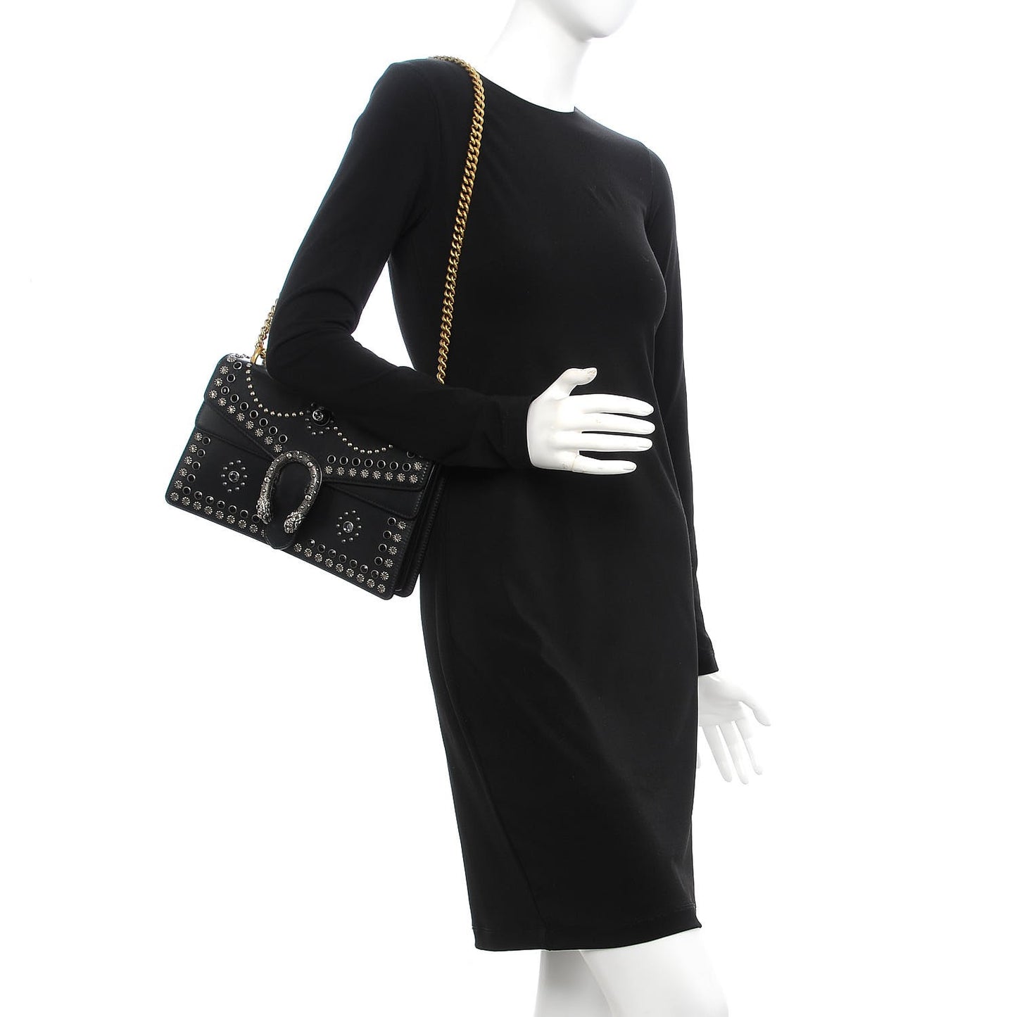 Calfskin Studded Small Dionysus Shoulder Bag Black